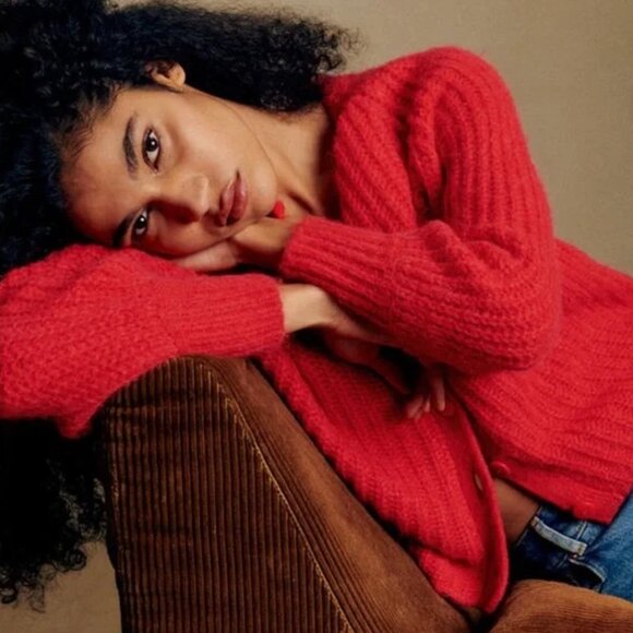 Sezane Emile Red Knit Cardigan Sweater - Picture 4 of 5